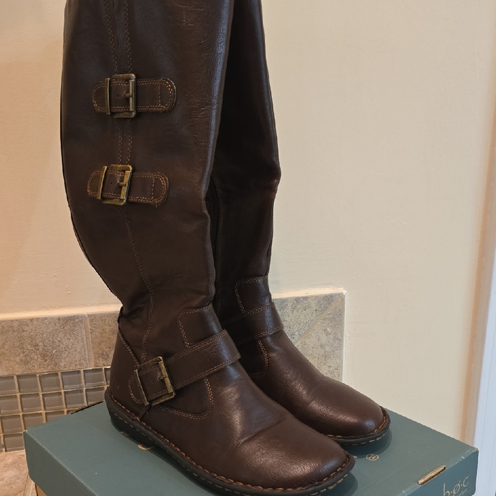 b.o.c. Dark Brown Heeled Boots with Buckle Accents